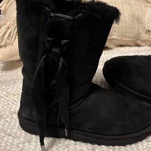 UGG Black Winter Boots with Lace Detail